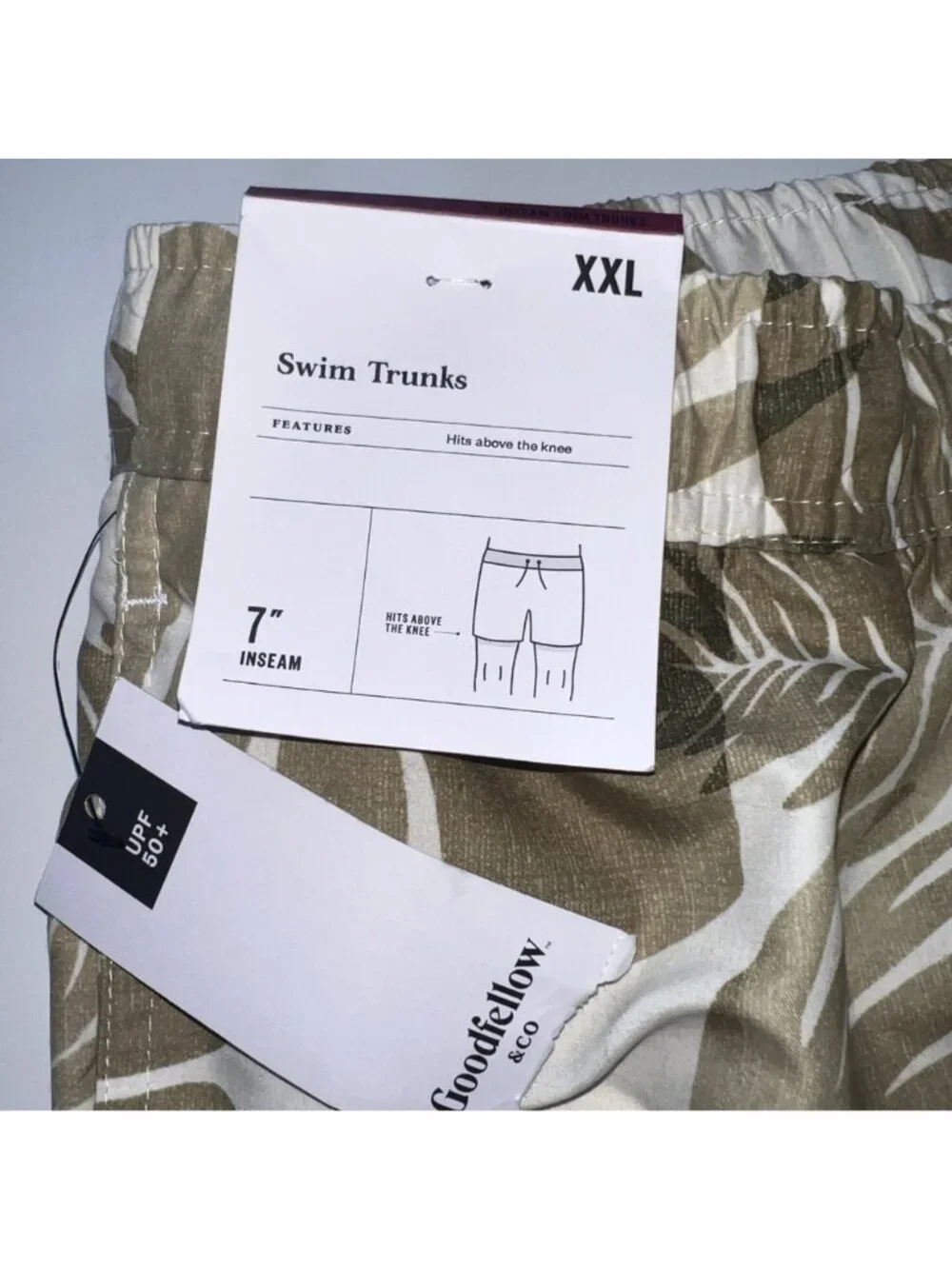Goodfellow Swim Trunks Mens XXL Tan White Tropical Print Mesh Lined Drawstring